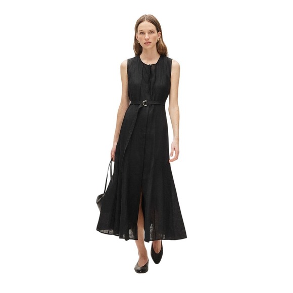 J. Crew Dresses & Skirts - J. Crew Seamed 100% Linen Maxi Dress Black Removable Belt M
